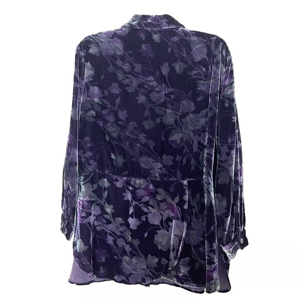 Coldwater Creek Purple Dark Floral Velvet Tunic Top Blouse 1X Button Front Moody - Picture 2 of 13